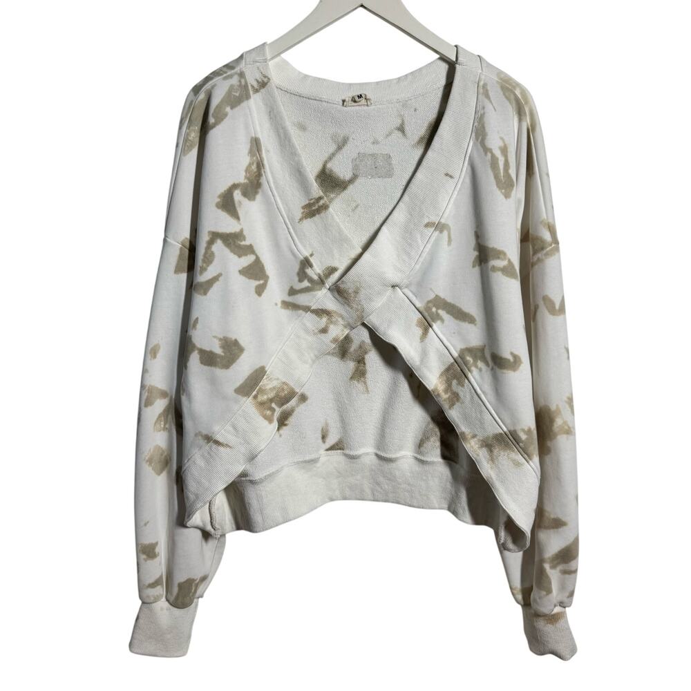 Tie Dye Cross Back Sweater Sweatshirt Women M White Tan Boho Beach Vacation